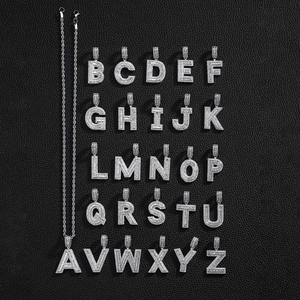 Iced out square letter pendant necklace set with zircon and twisted rope chain