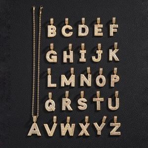 Hip Hop Iced Out 26 Alphabet Letter Pendant Necklace Gold Plated Copper Zirconia Initial Jewelry For Men Women Rope Chain
