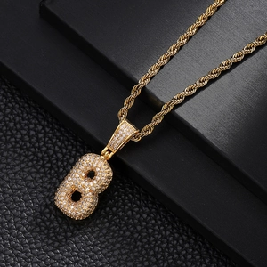 Luxurious gold-plated letter B necklace pendant with sparkling cubic zirconia inlay