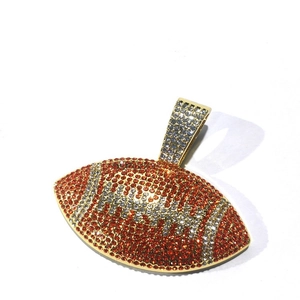 Iced out colorful rugby pendant with glittering rhinestones and gold plating for hip hop style