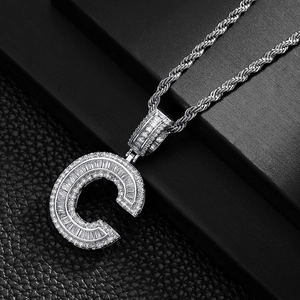 Hip-hop style square letter C pendant necklace with zircon pavé on rope chain