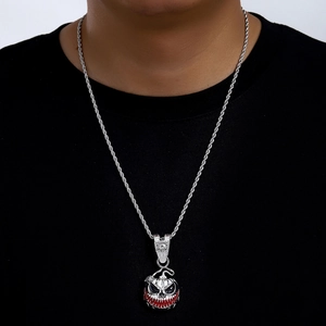 Halloween Boze Pompoen Schedel Hanger Ketting Legering Emaille Zirkonia Hip Hop Punk Sieraden Voor Mannen Vrouwen Cadeau