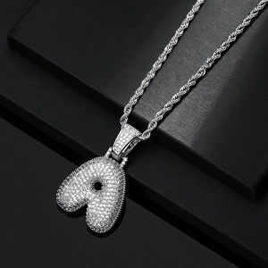 Hip hop silver bubble letter A pendant necklace with shimmering zircon pavé stones