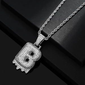 Collana con ciondolo lettera B con zirconi micro pavé e catena a corda in argento lucido