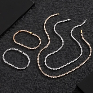 Hip hop zircon tennis chain jewelry set with silver and gold necklaces and bracelets