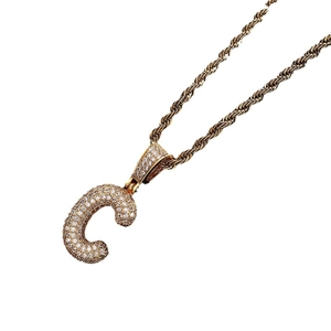 Hip hop style gold plated bubble letter C pendant necklace with cubic zirconia for men and women