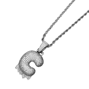 Collana hip hop con ciondolo lettera C in argento con zirconi scintillanti stile bubble
