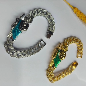 Hip hop iced out Cuban link bracelet with religious St. Jude pendant in gold and silver