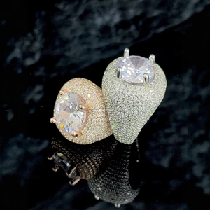 Anello Zirconia Grande Hip Hop in Rame Iced Out Pavé Zirconia Grande Pietra Rotonda Anello Uomo Personalità Lusso Gioielli Galvanizzati Oro Argento Oro Rosa