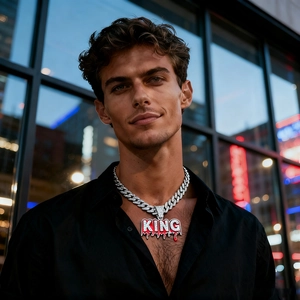 Collana con Ciondolo Lettera King Hip Hop Incastonata con Strass Smalto Lega di Zinco Catena Cubana Gioielli da Uomo