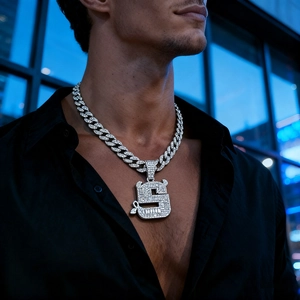 Hip Hop Iced Out Zinklegierung Teufel Buchstaben Anhänger Halskette Panzerkette Voller Strass Baguette Stein Herren Schmuck Geschenk