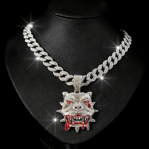 Hip Hop Iced Out Bulldog Pendant Necklace Zinc Alloy Rhinestone Cuban Link Rope Chain For Men Fashion Jewelry Accessory