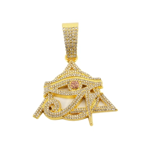 Hip hop Eye of Horus pyramid pendant with multi-color rhinestones on gold chain