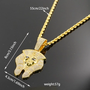 Pendentif Pharaon égyptien serti de cristaux avec chaîne torsadée 5mm pour homme
