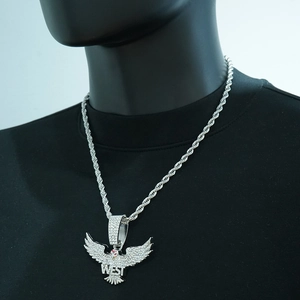 Hip Hop Iced Out Adler Eule Anhänger Halskette Mit WEST Buchstabe Strass Legierung Tier Anhänger Für Herren Damen Schmuck