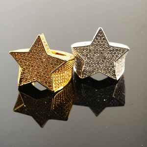 Anello Hip Hop a Stella a Cinque Punte Iced Out Strass in Rame Placcato Anello Largo per Uomo Donna Gioielli Retro alla Moda