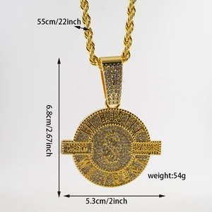 Hip-Hop-Goldanhänger mit Strasssteinen an einer 5-mm-Kordelkette für Damen und Herren