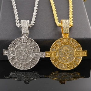 Hip-Hop-Dollarzeichen-Anhänger-Halskette mit Zirkonia-Kristallen und gedrehter Kette