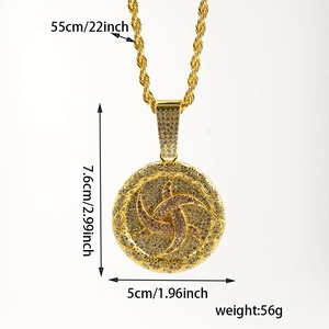 Vergulde hiphop ketting met ronde strass hanger en 5mm dikke gedraaide touwketting