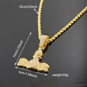 Pendentif sac d'argent doré hip hop avec strass et chaîne de 5mm pour les hommes