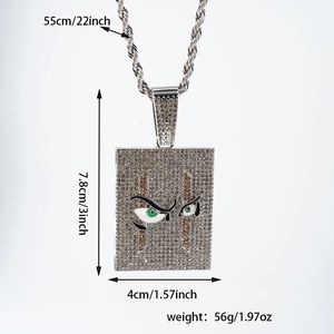 Colgante cuadrado hip-hop con patrón ojo de pájaro y cadena de cuerda de 55 cm