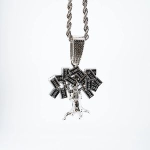 Hip hop money tree pendant necklace with dollar 100 engraving on a silver twist rope chain