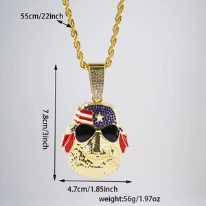 Pendentif chien hip-hop avec chapeau drapeau américain et lunettes sur chaîne torsadée