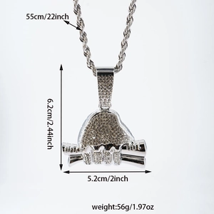 Pendentif poing avec billets en argent hip hop et collier chaîne torsadée 5mm
