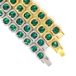 Luxurious hip hop tennis bracelet with emerald cut stones and micro pave rhinestones