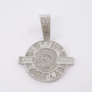 Silberner Iced Out Dollar-Anhänger Hustle Dream Chaser an einer 5mm Kordelkette