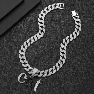 Hip hop silver Cuban link necklace with iced out CAT crown pendant for men