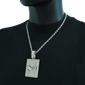Collar con Colgante de Ojo de Pájaro Cuadrado de Strass Iced Out para Hombre Hip Hop Aleación de Zinc Dorado Plata