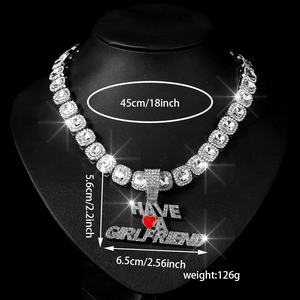 Collier hip hop HAVE A GIRLFRIEND glacé avec pendentif cœur rouge pour les couples