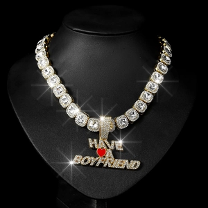 Collier hip hop doré avec pendentif HAVE A BOYFRIEND et petit cœur en émail rouge