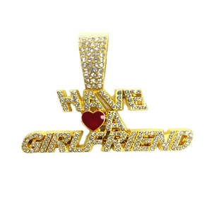 Collier hip hop avec pendentif Have a Girlfriend, zircons blancs et cœur rouge