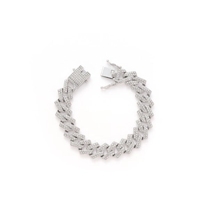Bracelet cubain 15mm en argent serti de zircons brillants de style hip-hop