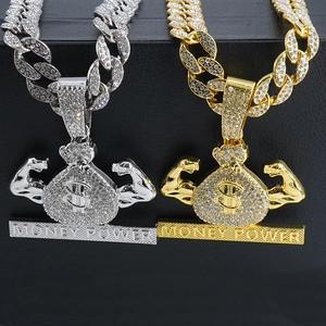 Hip hop money power necklace with gold and silver iced out muscle dollar pendants