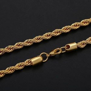 Collier chaîne de corde classique en acier titane doré avec fermoir mousqueton