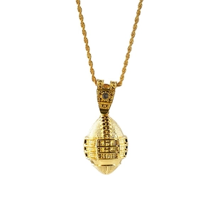Colgante de fútbol americano dorado con diamante y cadena de cuerda estilo hip hop