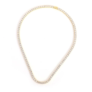 Klassische 4mm goldfarbene Tennis-Halskette mit rundgeschliffenen Zirkonia in Vierkrallenfassung