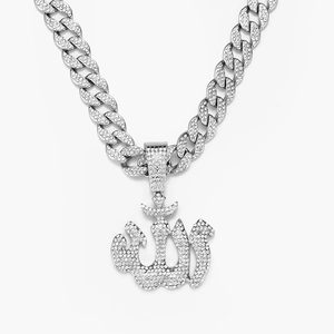 Catena cubana d'argento con pendente Allah in cristalli e stile hip-hop alla moda