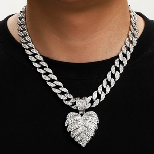 Collana con Ciondolo a Cuore Foglia Hip Hop Per Uomo Donna Lega Strass Catena Tennis Cubana Corda Oro Argento Gioielli