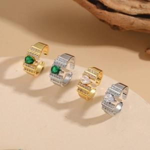 Elegant Copper Pear Cut Zirconia Open Adjustable Ring For Women Multi Row Pave Rhinestone Wedding Party Fashion Jewelry