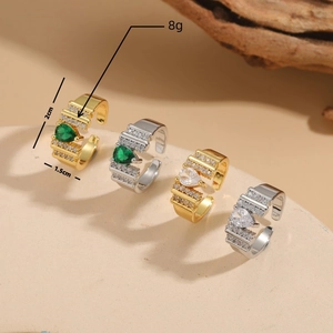 Adjustable teardrop zircon open rings in gold and silver plating for women