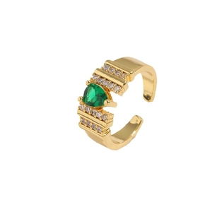 Adjustable gold ring featuring a heart-shaped green zircon and micro-pave crystals