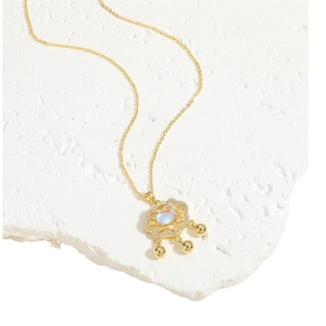 Vintage style gold ruyi lock necklace with pavé zircons and white shell tassel