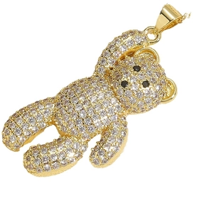 Elegant gold plated teddy bear pendant necklace with sparkling zircon pavé setting