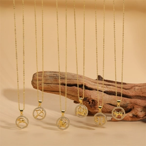Exquisite 14K gold plated zodiac pendant necklaces with sparkling cubic zirconia accents