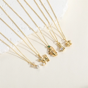 Elegant gold-plated necklaces with rabbit pendants, freshwater pearls, and zircon accents