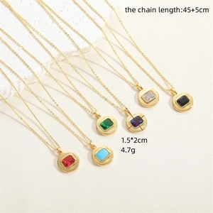 Gold square zircon pendant necklaces in various colors with a 45+5cm chain for women